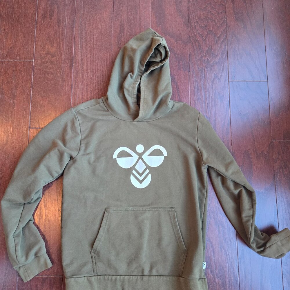 Danish designer/Hummel boys hoodie size 10/12 medium in olive green